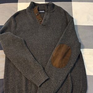 Chaps Charcoal Sweater with Brown Elbow Patch